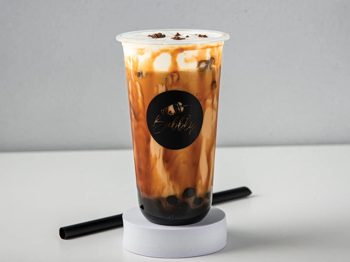 Flaming brown sugar milk tea made by Bubbly Boba