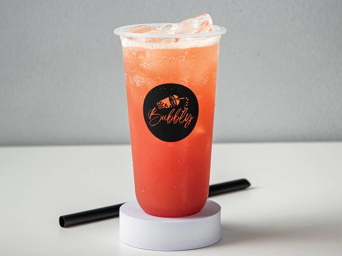 Strawberry fruit tea made by Bubbly Boba